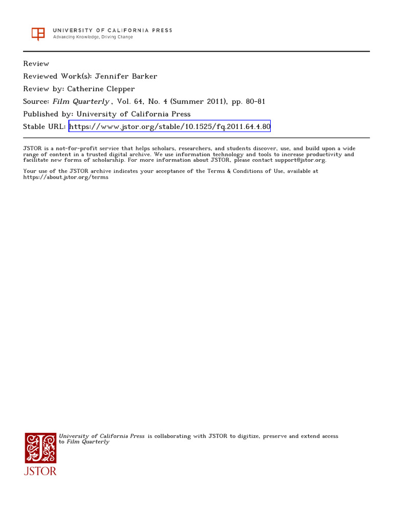 Clepper FilmQuarterly 2011 | PDF | Somatosensory System