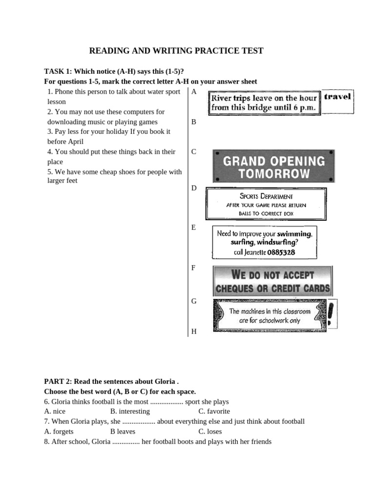 Reading and writing practice test pdf