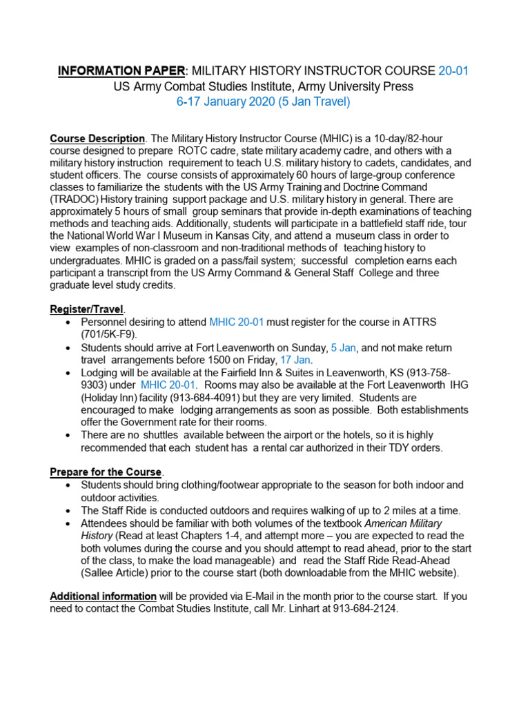 Military History Instructor Course 20-01 | PDF | Military