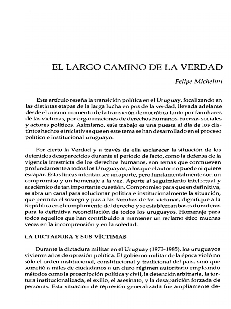 El Largo Camino de La Verdad: Felipe Michelini | PDF | Uruguay | Amnistía