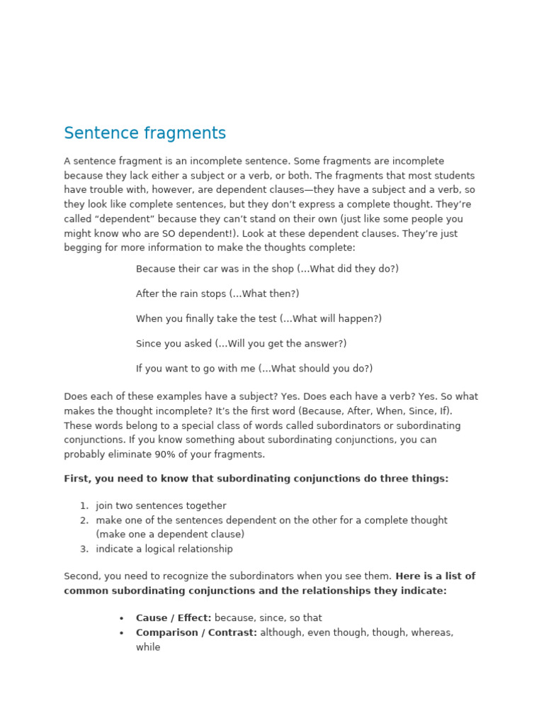 Dependent Clause Fragment Insights | PDF | Clause | Syntax