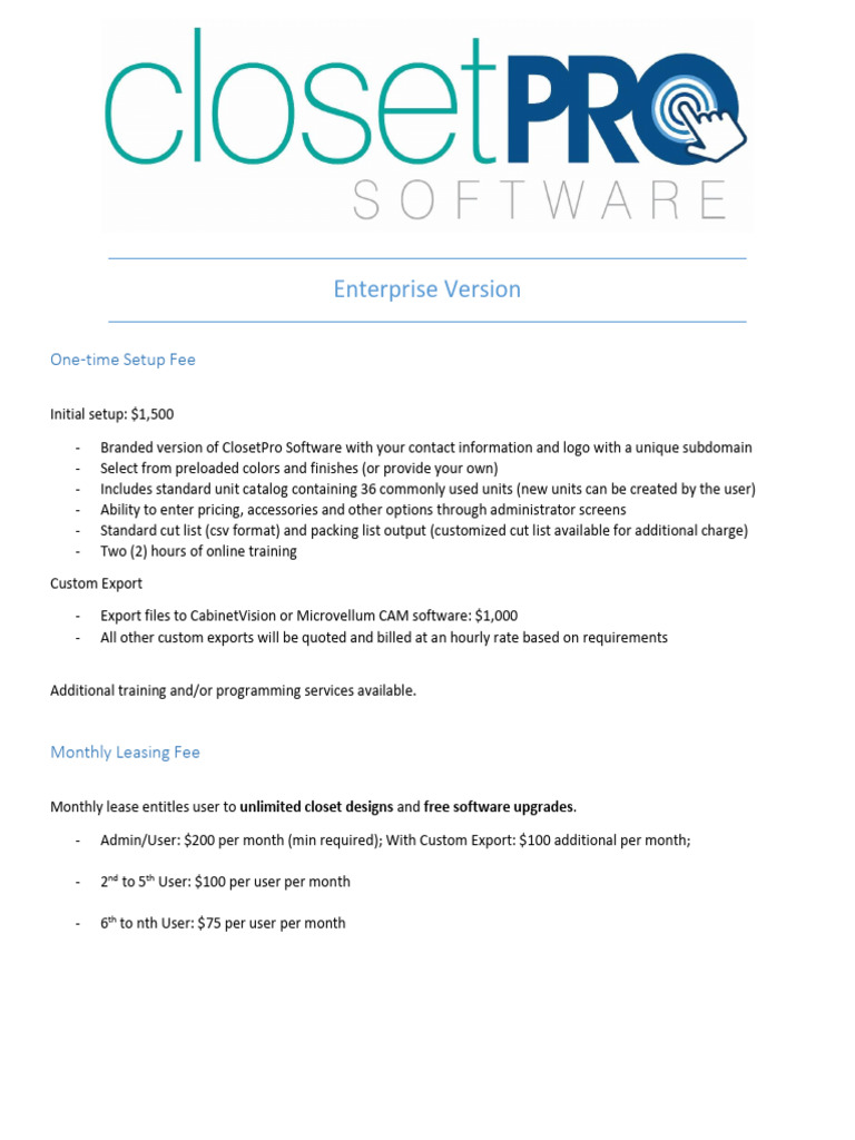 ClosetPro Software Pricing Plans | PDF | Business | Computers