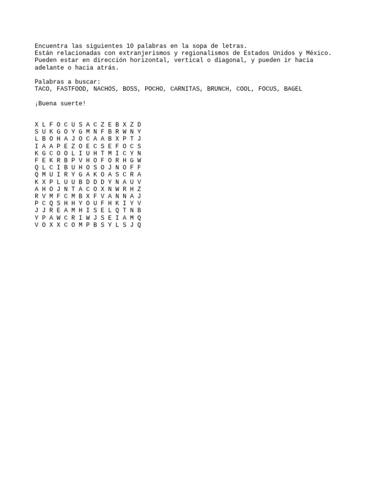 Sopa de letras: 10 palabras de EE.UU. y México | PDF | Estudios de ...