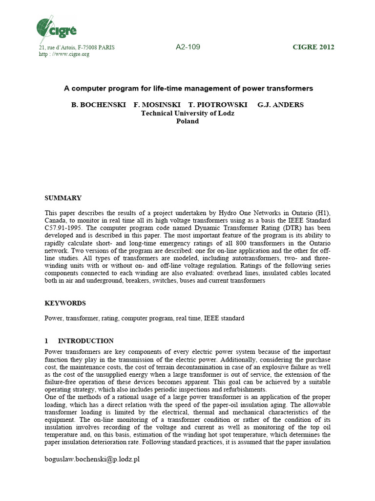 A Computer Program For Life-Time Management of Power Transformers | PDF ...