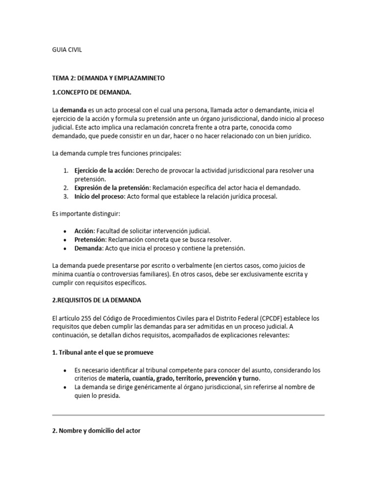 Demanda y Emplazamiento en Juicio Civil | PDF | Demanda judicial ...