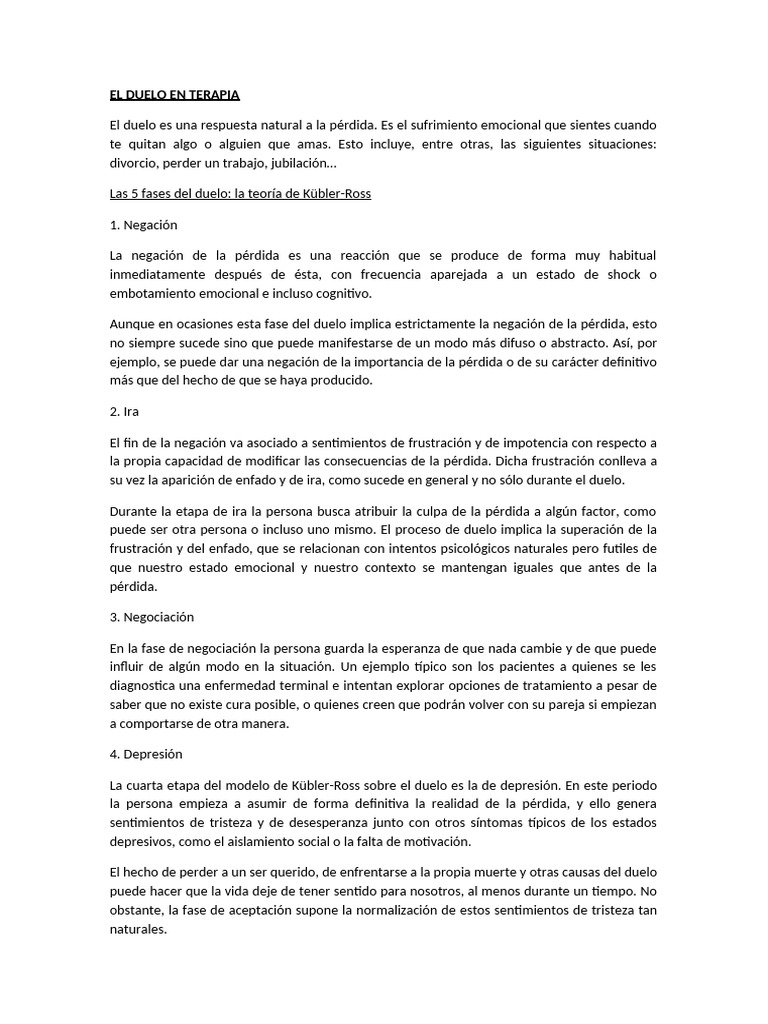 Fases del duelo y terapia efectiva | PDF | Dolor | Las emociones