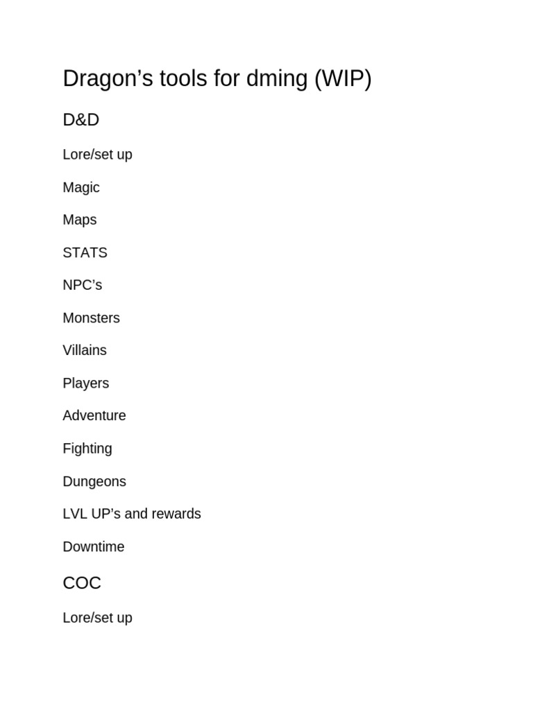 Dragon's Tools For Dming (WIP) | PDF