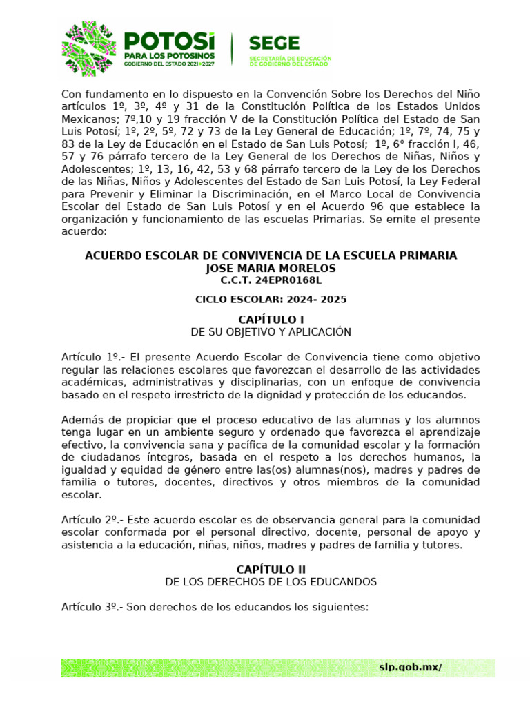 Acuerdo de Convivencia Escolar 2024-2025 | PDF | Escuelas | Violencia