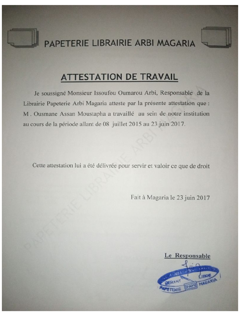 Attestation de Travail | PDF