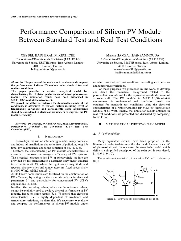 Performance Comparison of Silicon PV Module Between Standard Test and ...