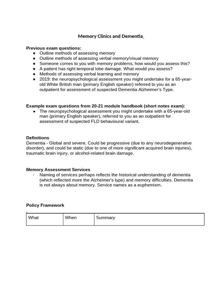 Memory Assessment in Dementia Care | PDF | Dementia | Parkinson's Disease