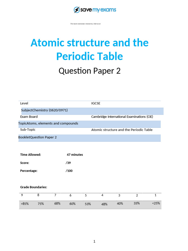Atomic Structure and The Periodic TableQuestion Pa 2 | PDF ...