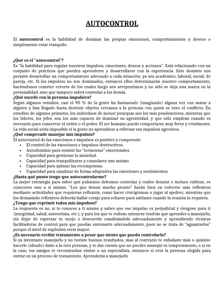 Autocontrol y Resiliencia Emocional | PDF | Autoestima | Las emociones