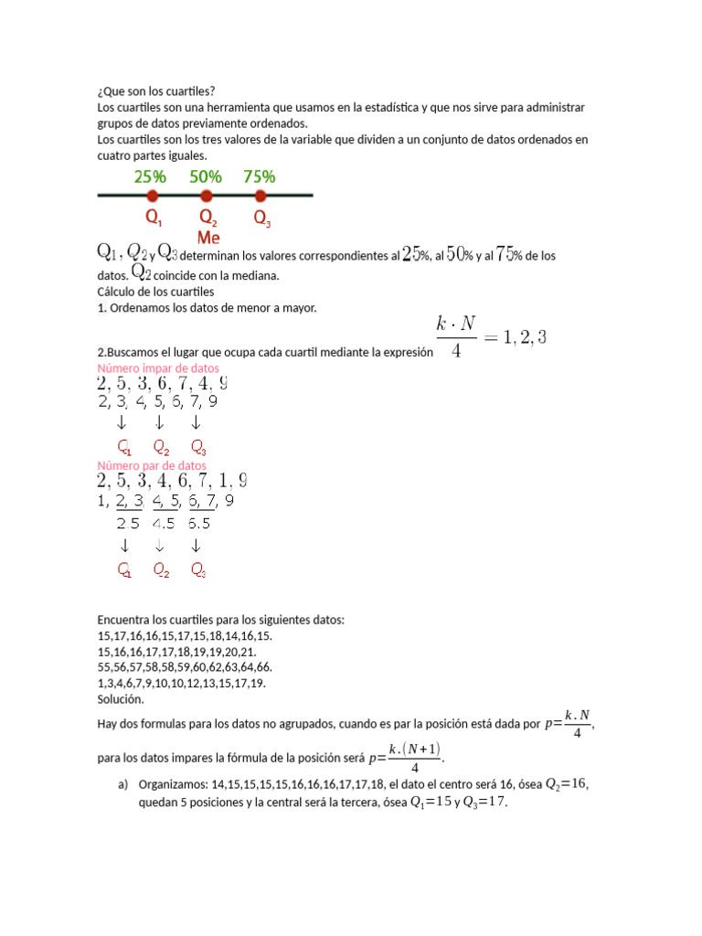 Cálculo de Cuartiles en Estadística | PDF | Cuantil | Mediana