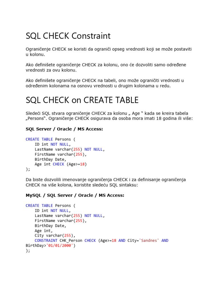 SQL Ograničenja | PDF