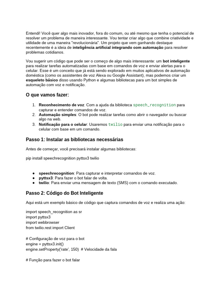 Bot Inteligente com Voz e SMS em Python | PDF | Bot de internet ...