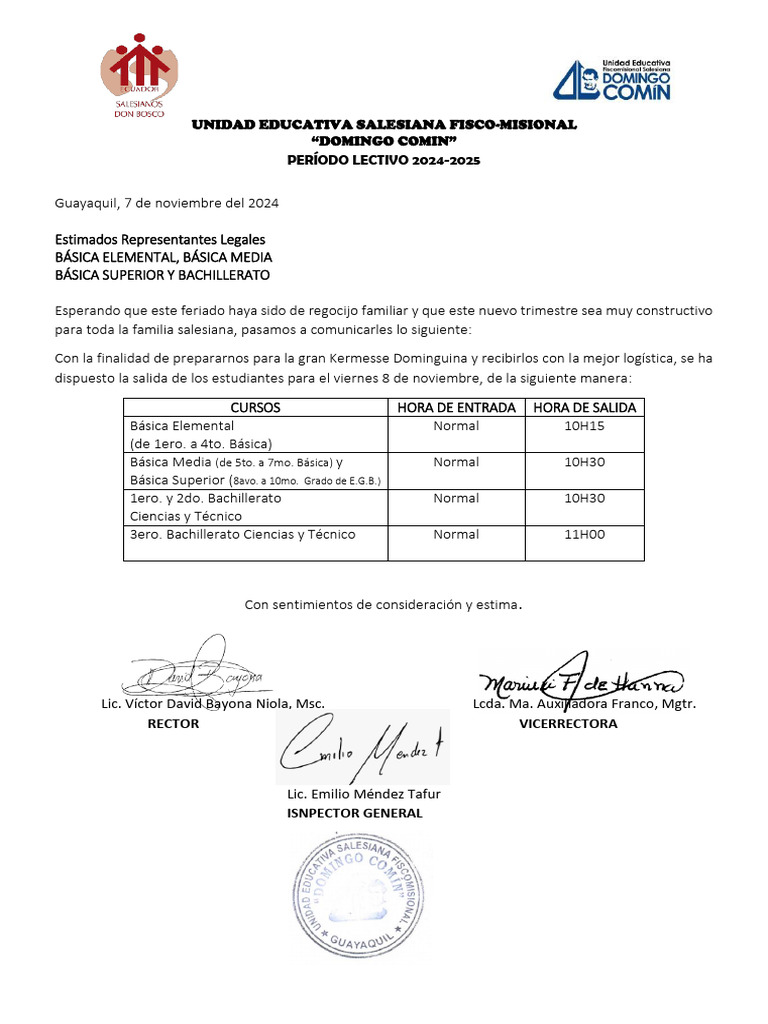 Horarios de Salida para Kermesse 2024 | PDF | Estudios de idiomas ...