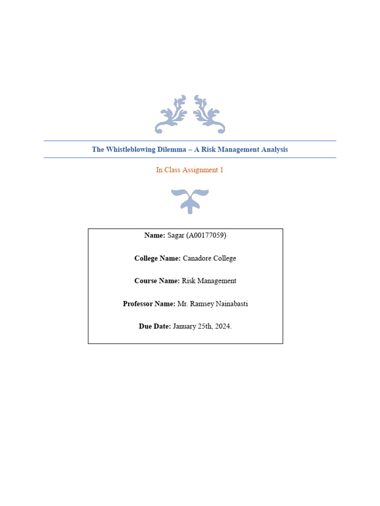 Sagar A00177059 Risk Mitigation Assignment Pdf Risk Risk Management