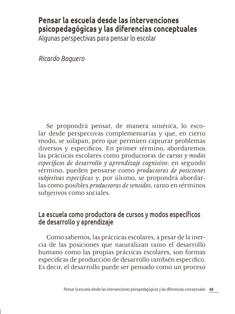 Intervenciones psicopedagógicas en la escuela | PDF | Experiencia ...