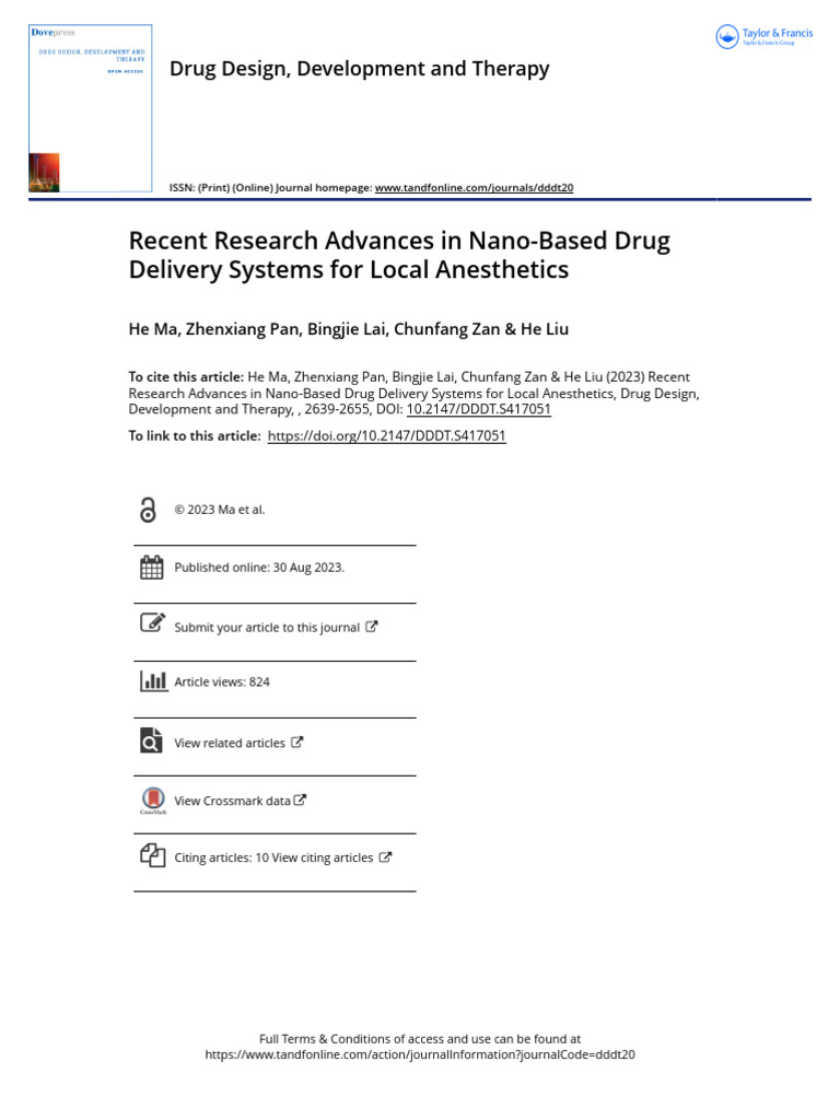 Recent Research Advances in Nano-Based Drug Delivery Systems For Local ...
