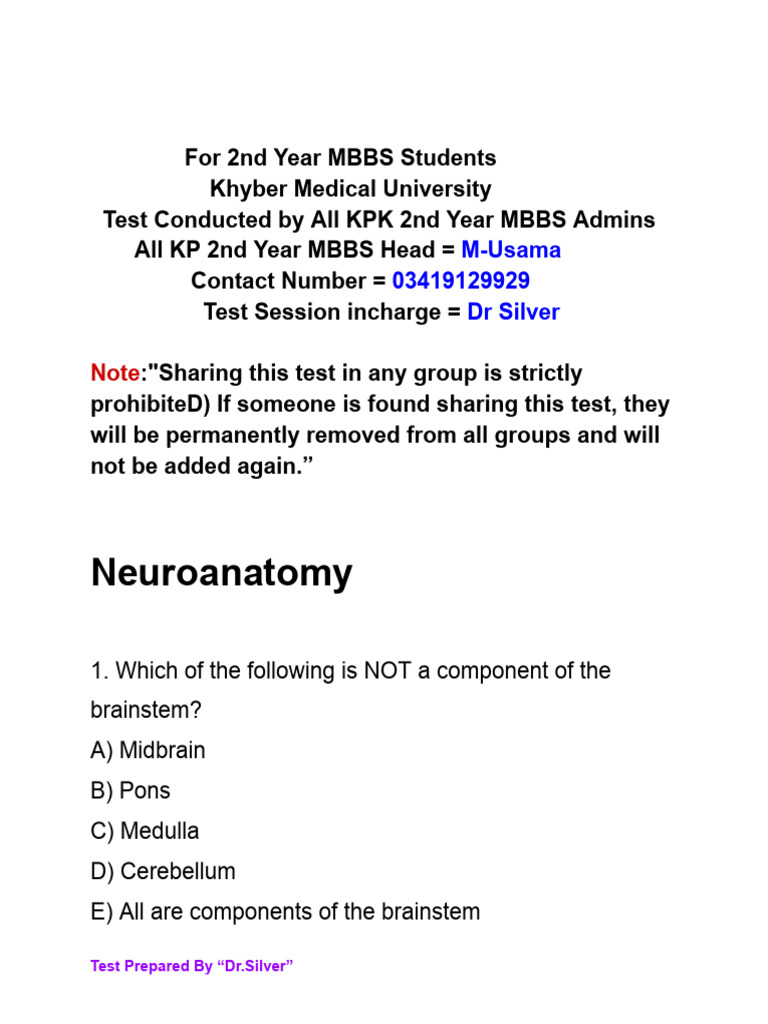 Block D Mock Test 2024 (1) PDF Cerebellum Brainstem