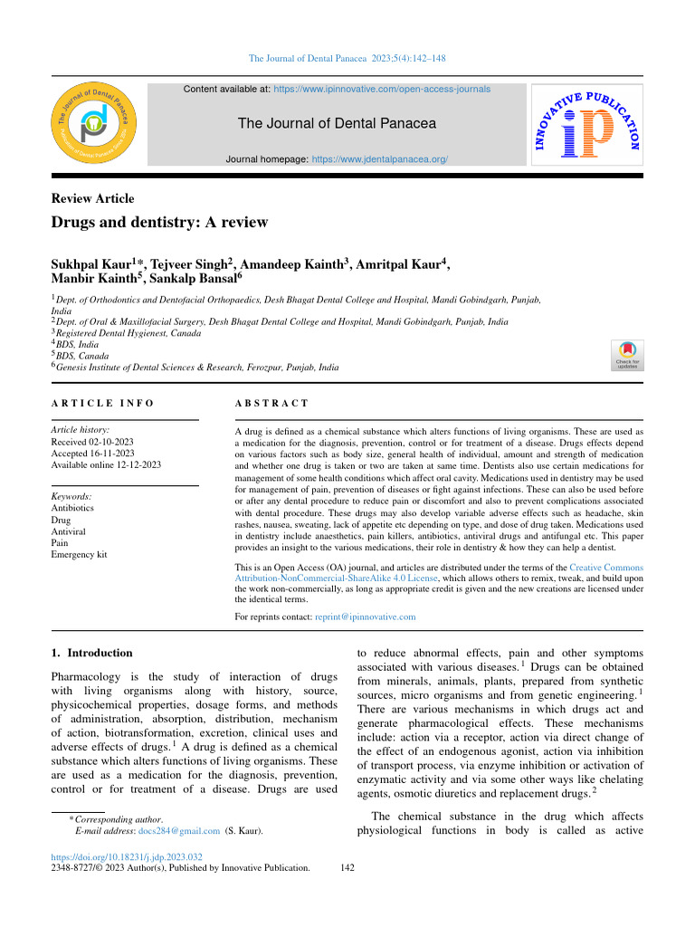 Drugs in Dentistry: A Comprehensive Review | PDF | Analgesic | Opioid