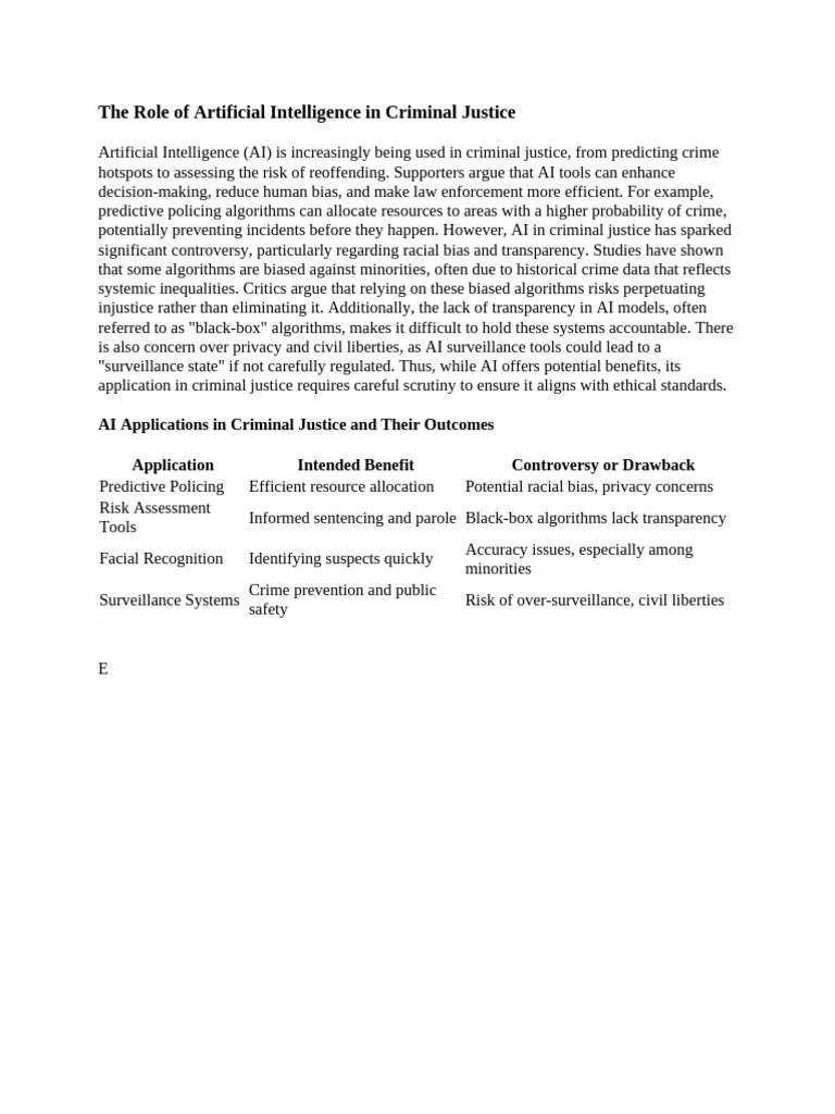 The Role of Artificial Intelligence in Criminal Justice | PDF