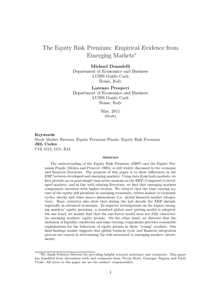The Equity Risk Premium Empirical Evidence From Emerging Markets | PDF ...