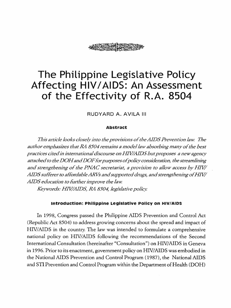 The Philippine Legislative Policy Affecting HIV AIDS Vol.9 No.2 July ...