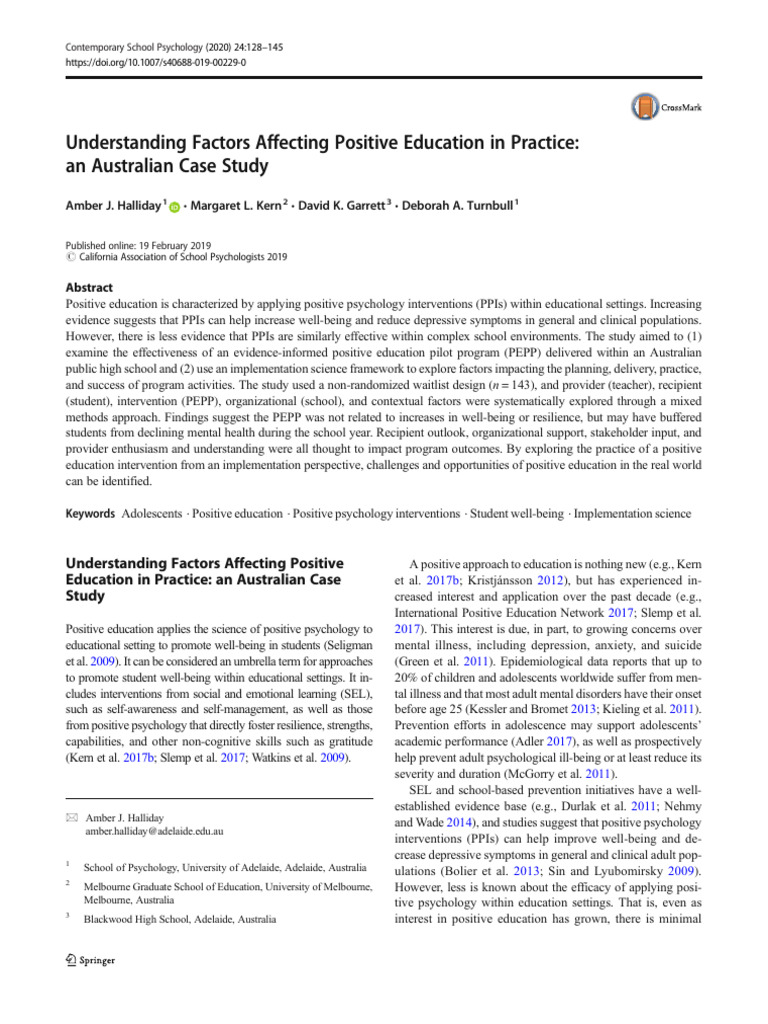 Understanding Factors Affecting Positive Education in Practice | PDF ...