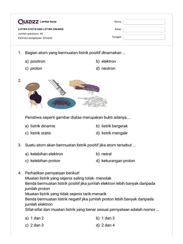 Listrik Statis Dan Listrik Dinamis - Quizizz | PDF