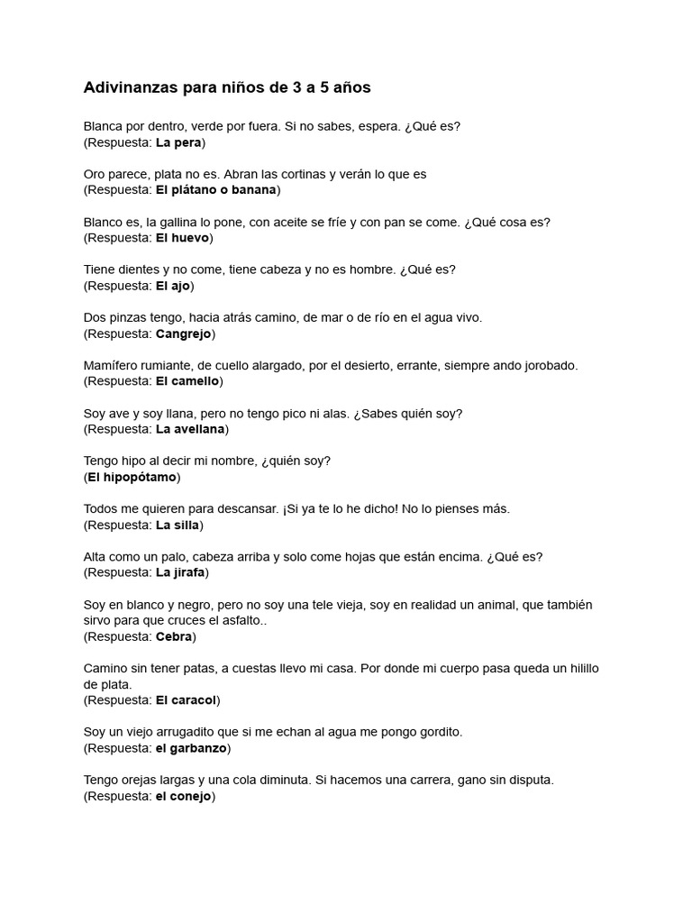 Adivinanzas para Niños de 3 a 10 Años | PDF