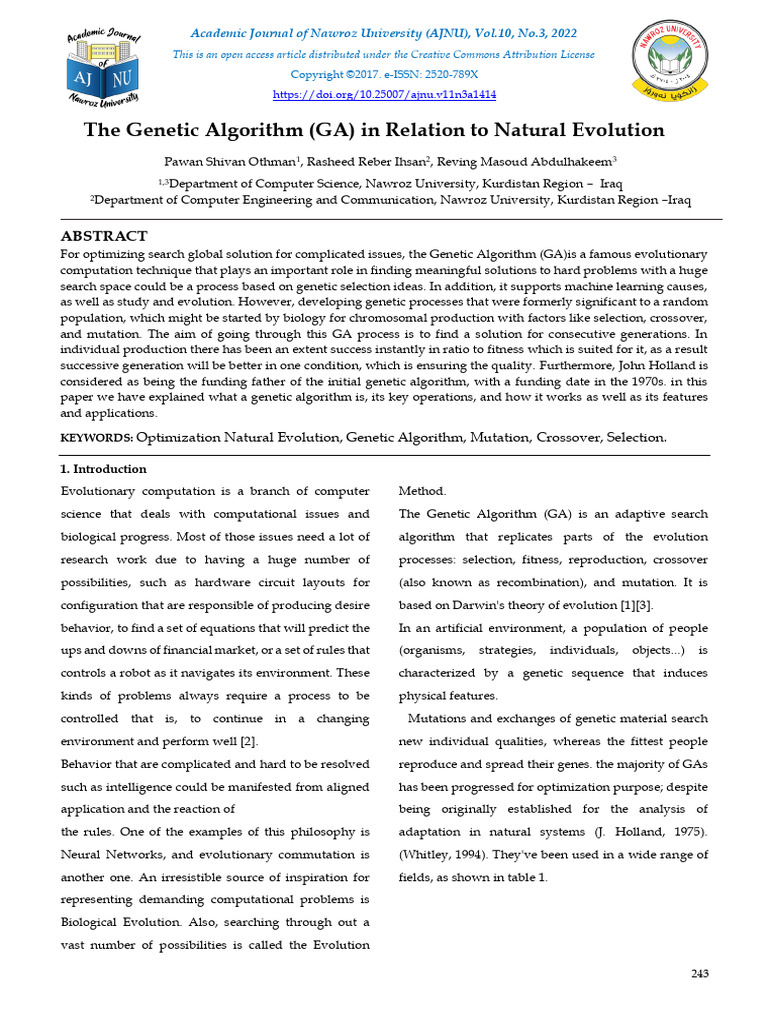 The Genetic Algorithm (GA) in Relation To Natural Evolution | PDF ...