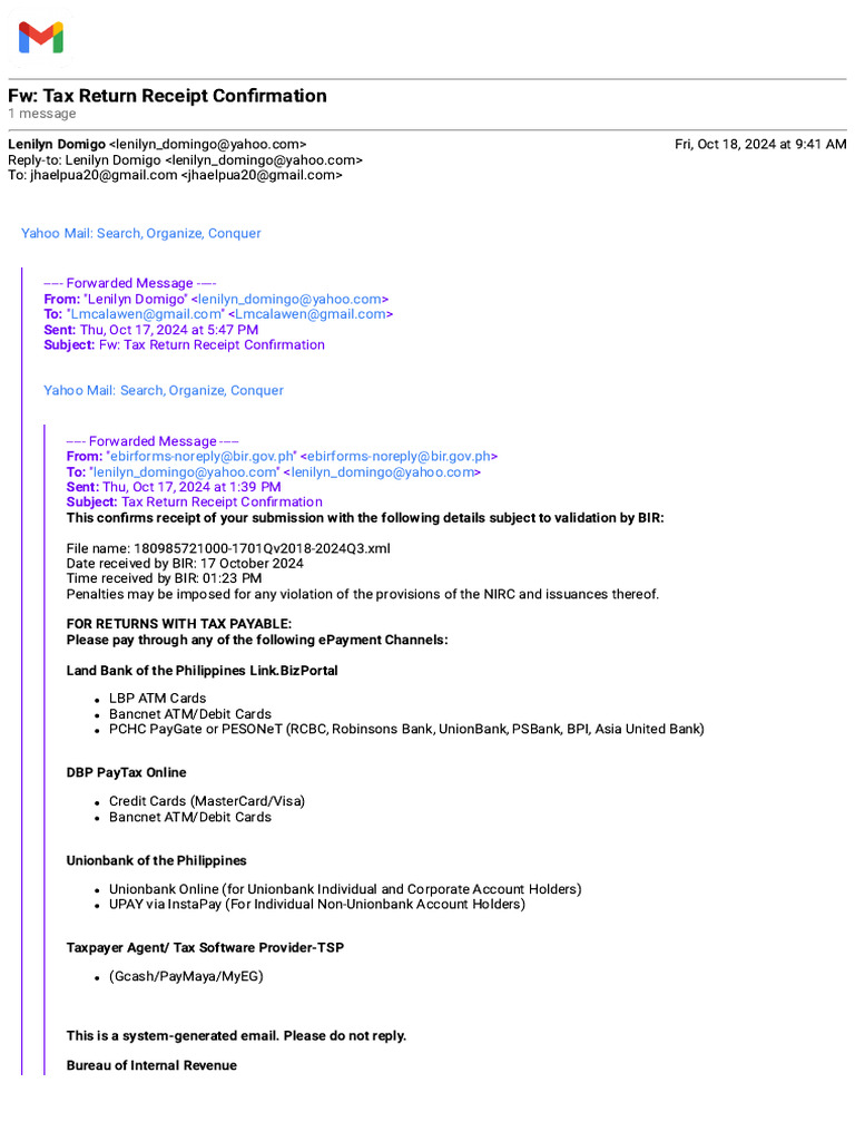 Gmail - FW - Tax Return Receipt Confirmation | PDF
