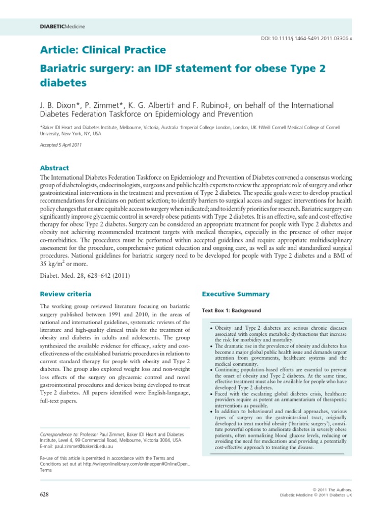 Bariatric Surgery An IDF Statement For Obese Type 2 Diabetes | PDF ...