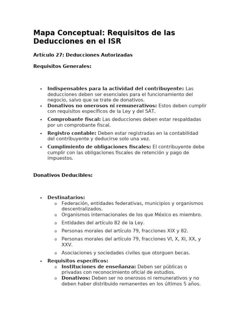Requisitos Deducciones ISR México | PDF | Impuesto sobre la renta ...