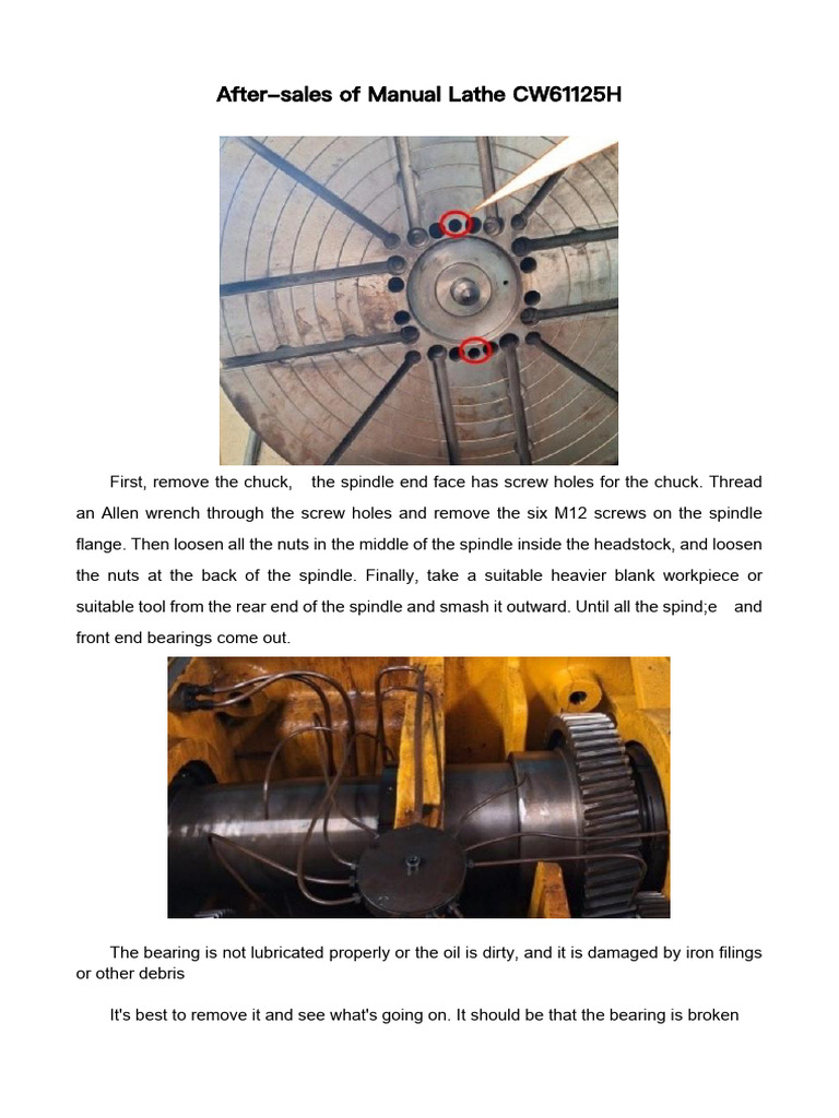 Manual Lathe CW61125H Spindle Removal Guide | PDF
