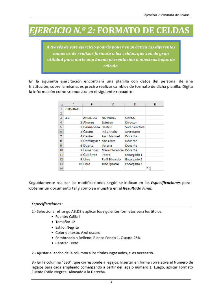 02 Excel Formato Celdas CONSIGNA | PDF | Informática