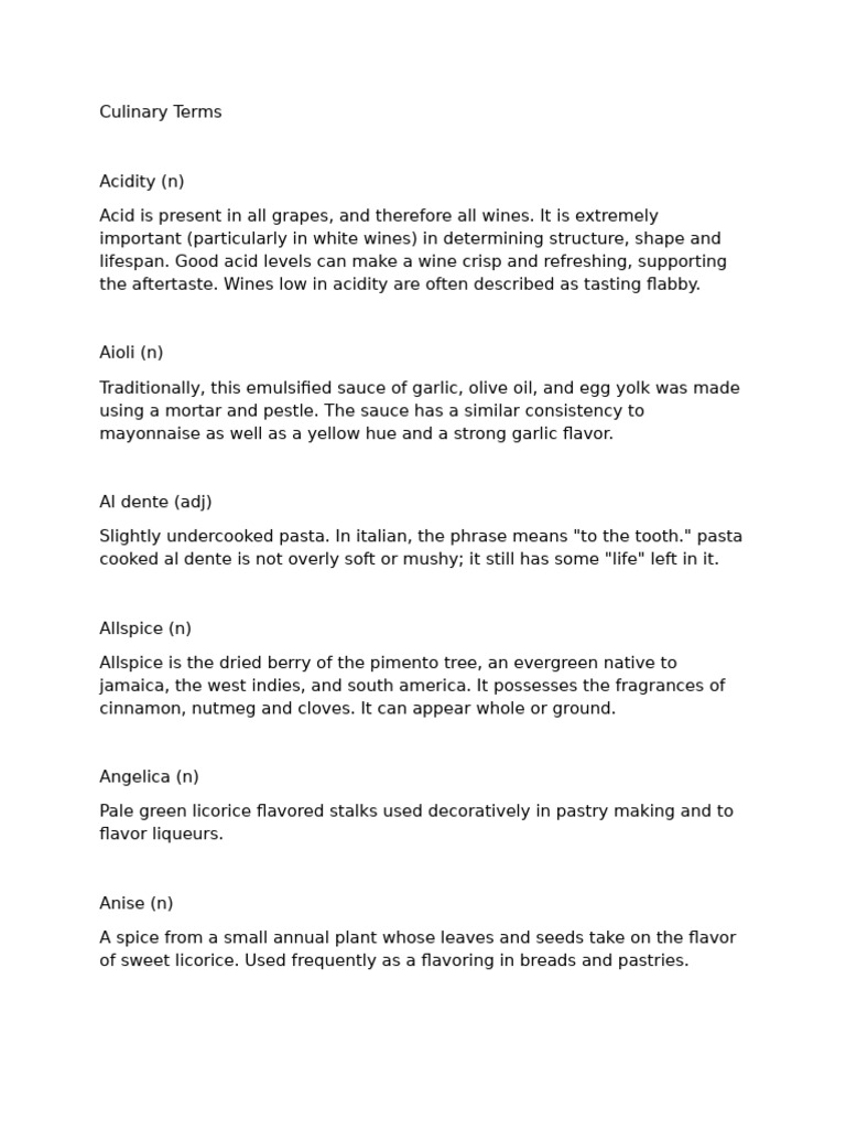 Essential Culinary Terms Explained | PDF | Coriander | Pasta