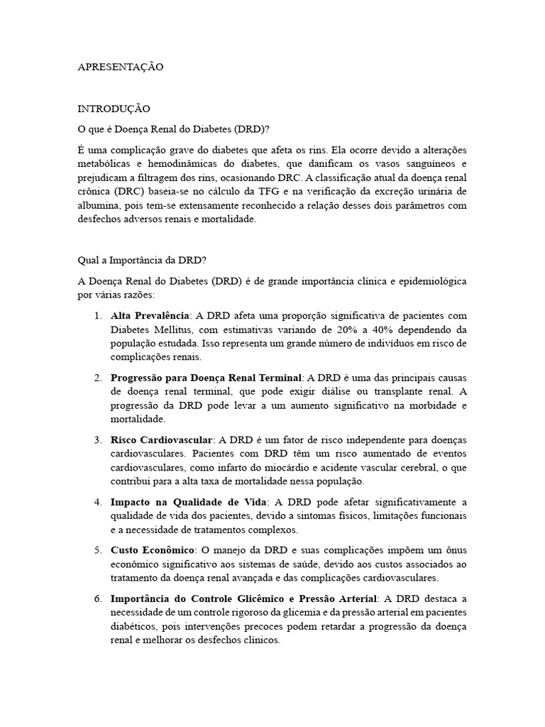 Doença Renal do Diabetes: Importância e Riscos | PDF | Diabetes ...