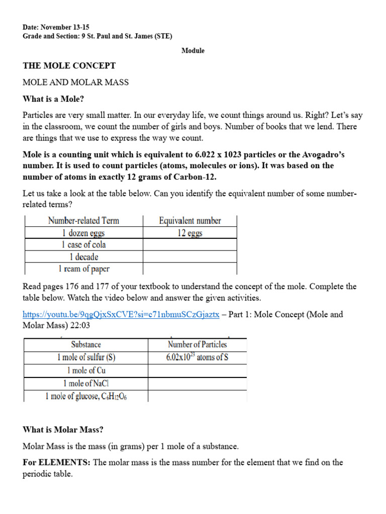 Understanding Mole Concept and Molar Mass | PDF | Mole (Unit) | Metrology