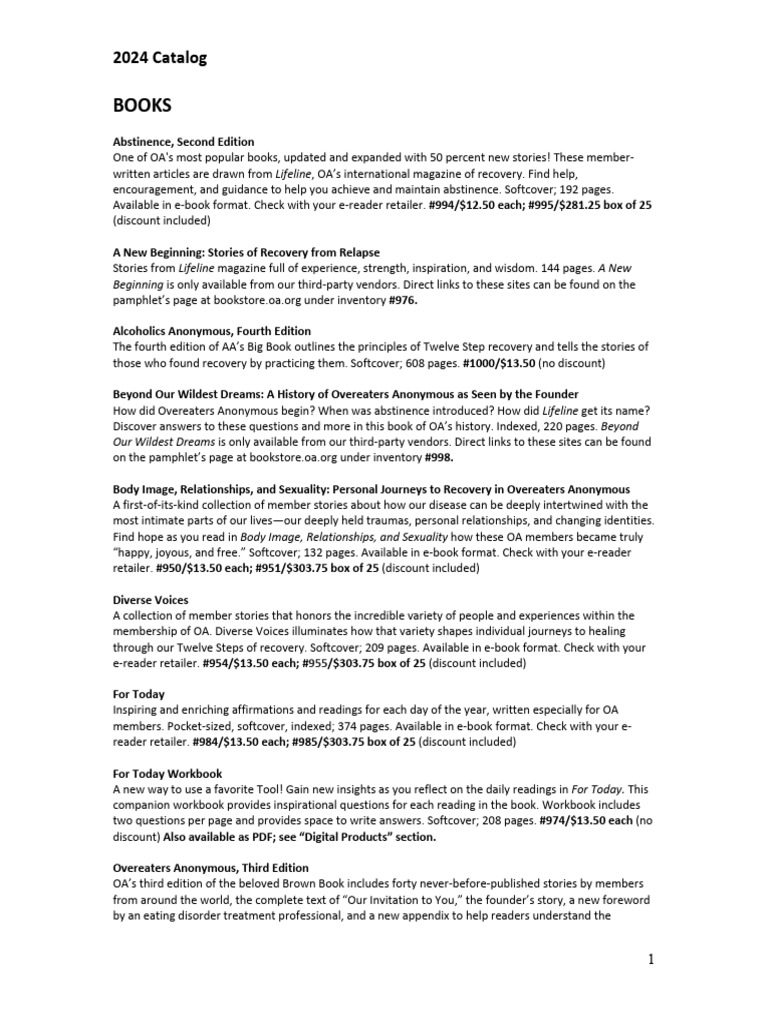 Oa literature catalog pdf twelve step program psychiatric