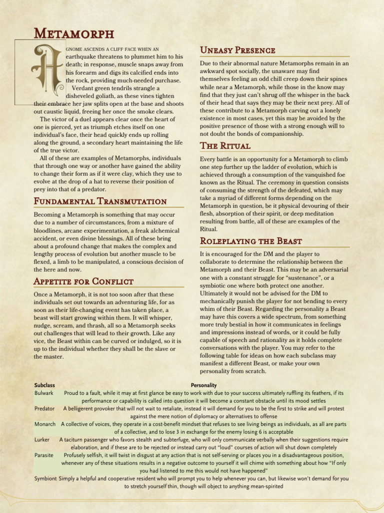 Metamorph Class Guide for RPGs | PDF