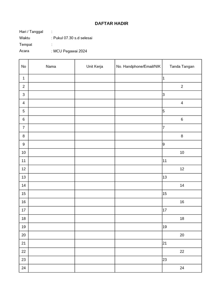Daftar Hadir MCU | PDF