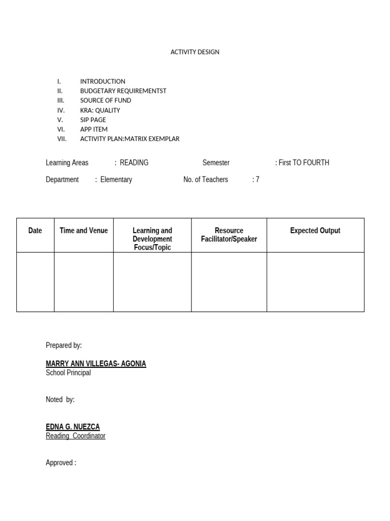 Activity Design for Reading Curriculum | PDF