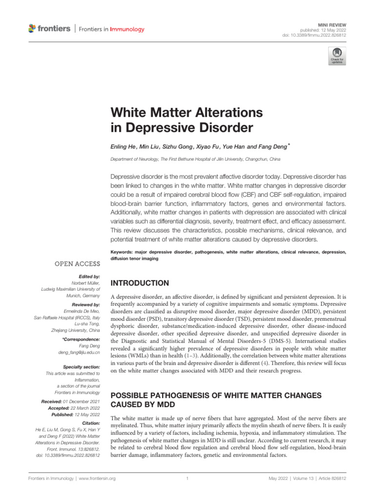 White Matter Changes in Depression | PDF | Dorsolateral Prefrontal ...
