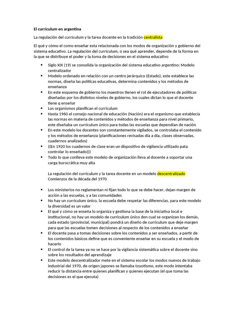 Resumen El Curriculum en Argentina | PDF | Plan de estudios | Enseñando