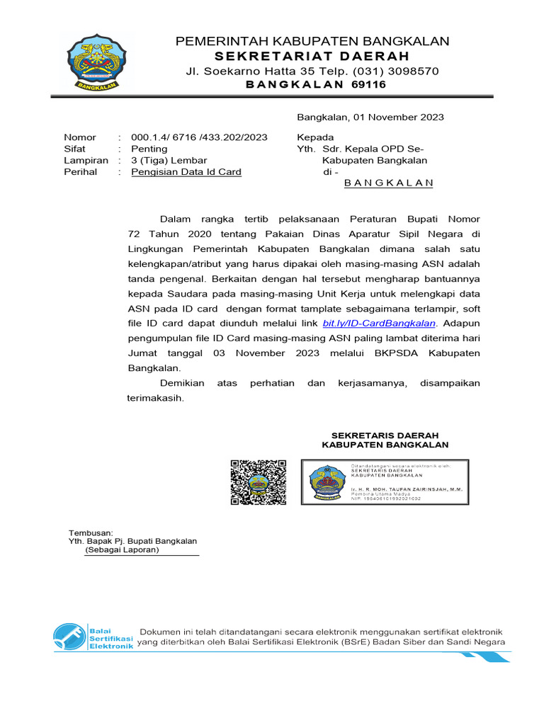 Pengisian Data ID Card ASN Bangkalan | PDF