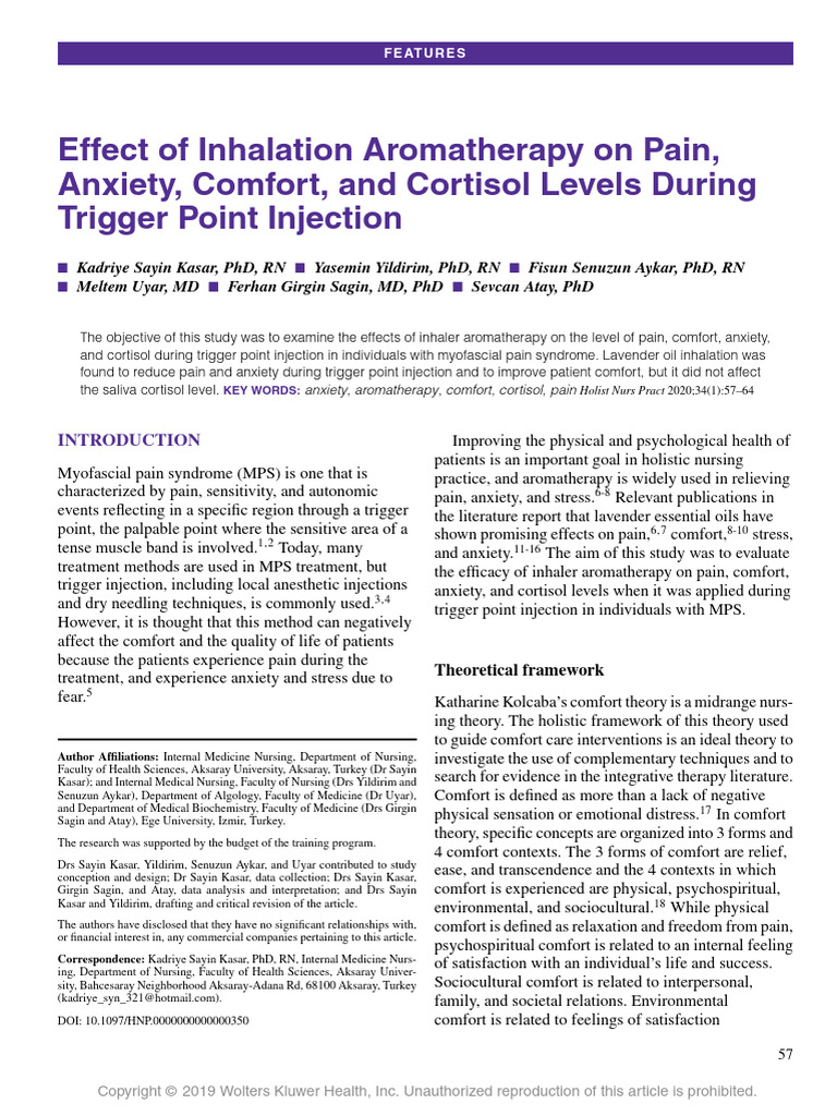 Effect of Inhalation Aromatherapy On Pain, Anxiety, Comfort, and ...