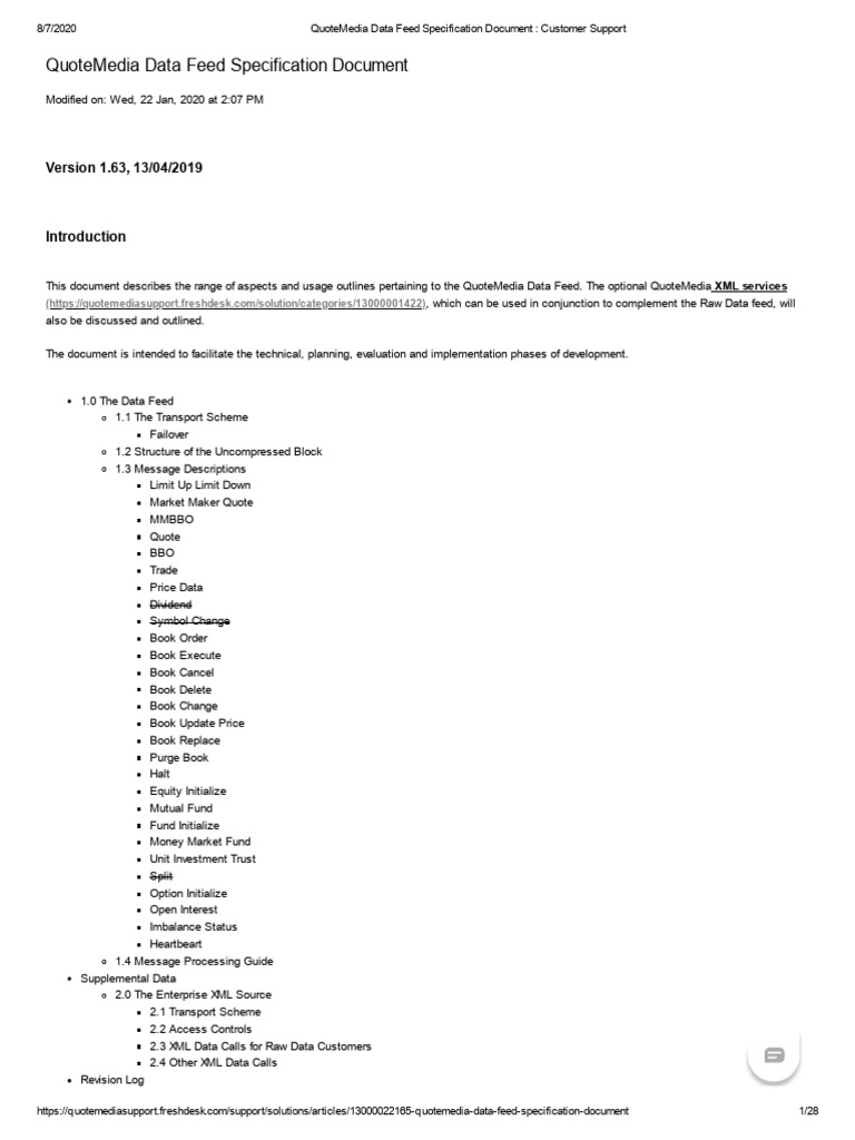 QuoteMedia Data Feed Specification Document - Customer Support | PDF ...